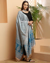 Indiehaat | Katan Silk Blockprint Dupatta Blue