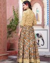 Indiehaat | Festive Fusion Lehanga Choli Set Warm Yellow BlockPrinted