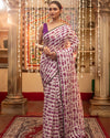 Indiehaat | Mul Cotton Printed Saree White & Purple