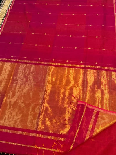 Indiehaat | Maheshwari Silk Red Zari Buta Saree