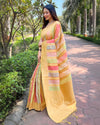 Indiehaat | Organza Multicolor Zari Woven Yellow Saree