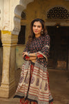 Handblock Printed Cotton Lehanga And Top With Mulmul Dupatta (Size: 34-46) Dark Gray & Red Color-Indiehaat