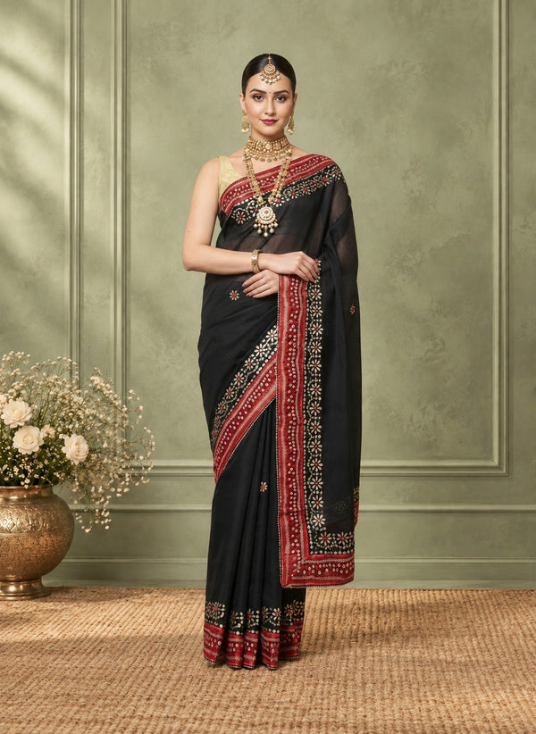 Gilded Grace Kota Cotton Gota Patti Saree Black