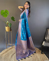 Indiehaat | Soft Silk Contrast Zari Woven Blue Saree