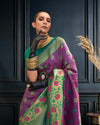 Indiehaat | Banarasi Silk Self Weaving Purple & Green Saree