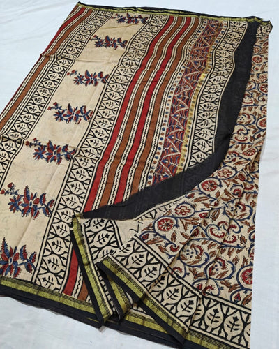 Indiehaat | Chanderi Silk Kalamkari Beige Saree