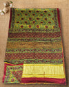 Indiehaat | Ajrakh Blockprint Modal Silk Lagdi Patta Yellow & Green Saree