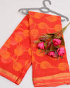 Indiehaat | Pure Cotton Kota Doria Orange Embroidery Saree