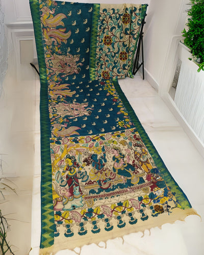 Indiehaat | Mangalagiri Handpainted Silk Saree Multicolor