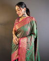 Indiehaat | Soft Kashmiri Silk Zari Woven Contrast Green Saree