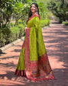 Indiehaat | Paithani Silk Green Zari Weaving Saree