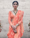 Indiehaat | Banarasi Silk Chikankari Weaving Peach Saree