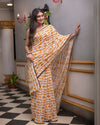 Indiehaat | Mul Cotton Printed Saree Orange & White