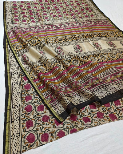 Indiehaat | Chanderi Silk Kalamkari Beige Saree