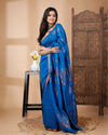 Indiehaat | Matka Silk Blue Saree Jacquard Weaving