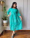 Indiehaat | Blockprinted Cotton Long Dress Green
