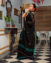 Indiehaat | Mul Cotton Embroidered Black Saree