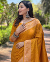 Indiehaat | Banarasi Katan Silk Zari Woven Mustard Saree