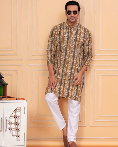 Indiehaat | BlockPrinted Cotton Kurta Pyjama Beige