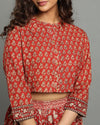 Indiehaat | Blockprinted Cotton Red Stitched Lehanga