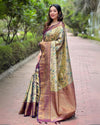 Indiehaat | Dharmavaram Silk Zari Woven Golden & Wine Saree