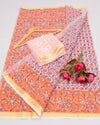 Indiehaat | Exquisite Kota Doria Orange Saree Handblock Print