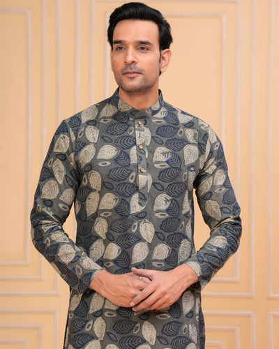 Indiehaat | Ajrakh Printed Cotton Kurta Pyjama Black