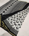 Indiehaat | Blockprint Chanderi Silk Saree in Black & White | Elegant Monochrome Saree