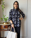 Indiehaat | Kanchi Cotton Peplum Tops Intense Black BlockPrinted