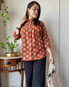 Indiehaat | Kanchi Cotton Peplum Tops Earthy Maroon BlockPrinted