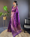 Indiehaat | Soft Silk Paan Triple Zari Woven Purple Saree