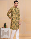 Indiehaat | Ajrakh Printed Cotton Kurta Pyjama Yellow