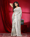 Indiehaat | Kashmiri Silk Off White Printed Saree