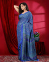 Indiehaat | Kashmiri Silk Blue Printed Saree