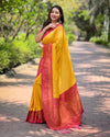 Indiehaat|Paithani Silk Zari Woven Contrast Yellow & Pink Saree