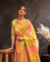 IndieHaat | Organza Banarasi Silk Green & Pink Saree