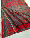 Indiehaat | Chanderi Silk Ajrakh Print Saree Red