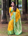 Indiehaat | Soft Silk Contrast Zari Woven Yellow Saree