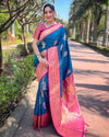 Indiehaat | Soft Silk Contrast Zari Woven Blue Saree