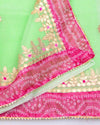 Refreshing Mint Green Kota Doria Gota Patti Saree With Bandhej Border | Indiehaat