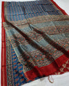 Indiehaat | Ajrakh Printed Chanderi Silk Blue Saree