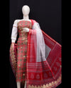 Indiehaat|Kota Doria Gota Patti Red & White Suit(Top+Bottom+Dupatta)