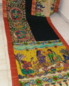 Indiehaat | Kalamkari Hand Painted Pure Silk Black Saree | Elegant