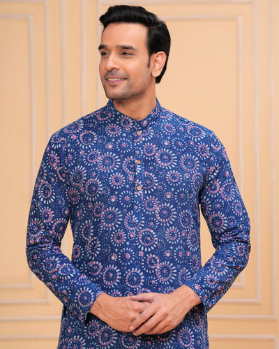 Indiehaat | BlockPrinted Cotton Kurta Pyjama Blue