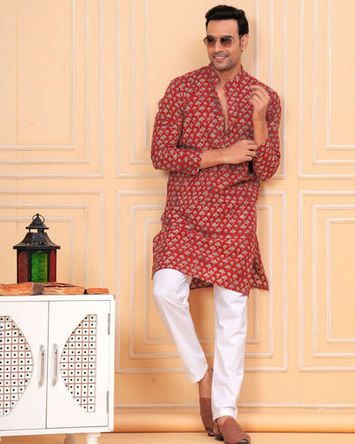 Indiehaat | BlockPrinted Cotton Kurta Pyjama Red