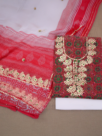 Glimmering Red & White Kota Doria Gota Patti Suit