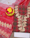 Indiehaat|Kota Doria Gota Patti Red & White Suit(Top+Bottom+Dupatta)