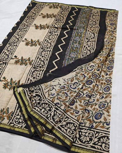 Indiehaat | Chanderi Silk Kalamkari Beige Saree
