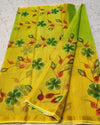 Indiehaat | Kota Cotton Hand Brush Print Green Saree