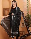 Indiehaat | Pure Cotton Black Ikkat Dupatta